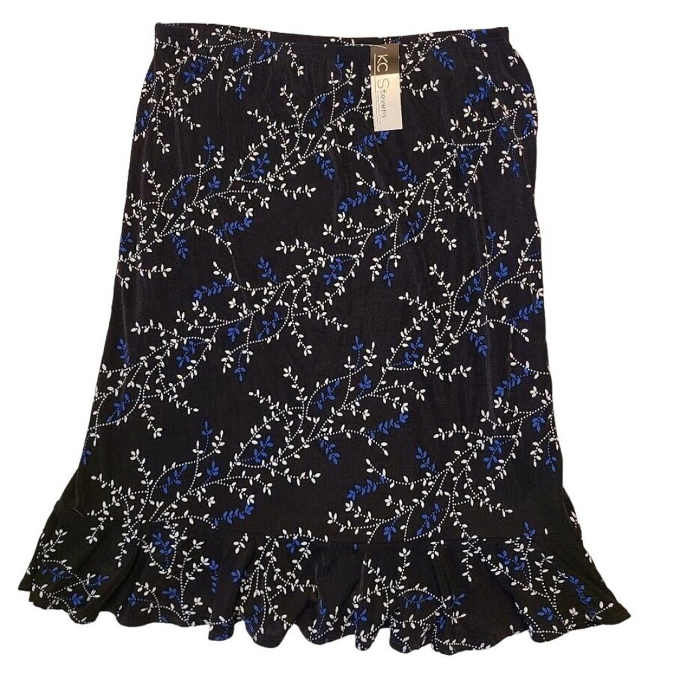 KC Stevens Women's Floral Print Ruffle Hem Skirt Size PL With Tags